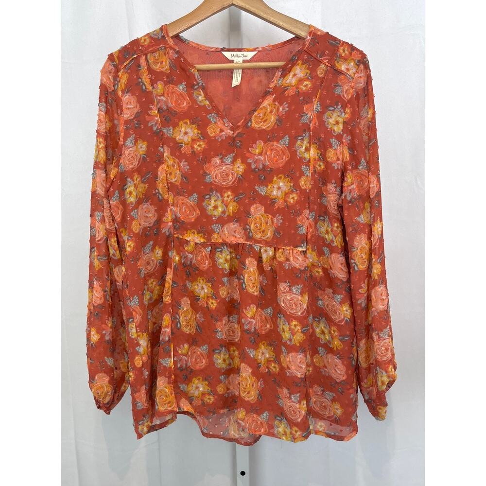 MATILDA JANE Botanical Beauty Floral Top Swiss Dot Orange Size M